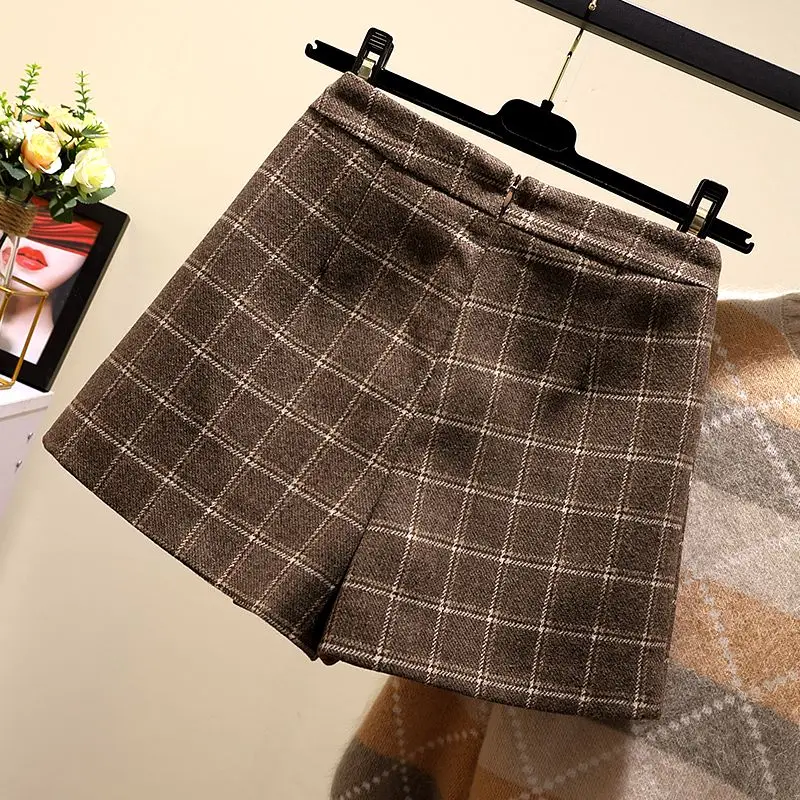 Большие размеры, L-4XL, Новая модная женская юбка, шорты, Клетчатые Шерстяные шорты, осенние и зимние Новые короткие штаны