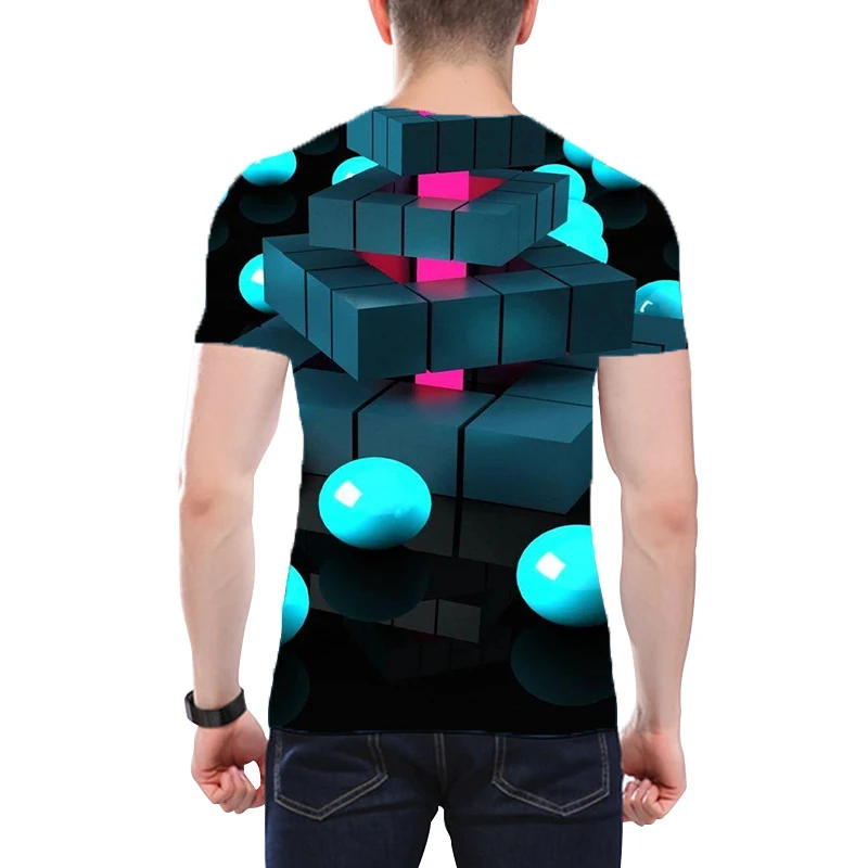 3D забавная электронная технология спиральная печать Летняя мужская круглая шея с коротким рукавом облегающая Спортивная рукав Прямая поставка