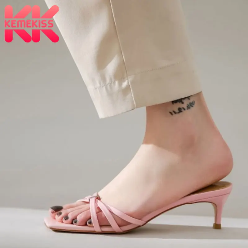 

KemeKiss Real Leather Women Sandals Summer Sweet Shoes Women Casual Daily Outdoor Slippers Candy Color Open Footwear Size 34-39