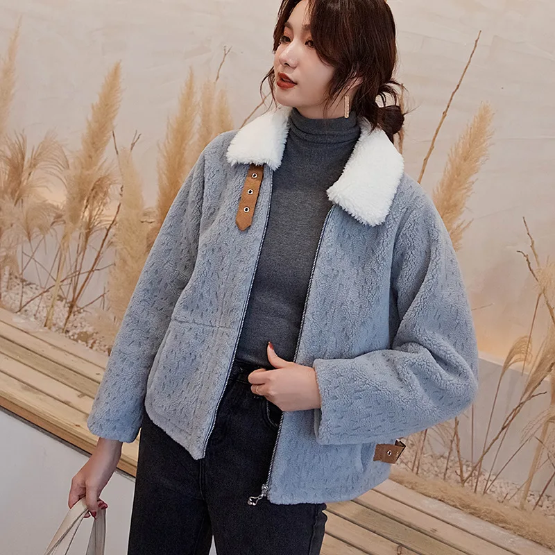 

Fall and winter new grain sheep shearing overcoat women fashion composite fur in one short wool fur coat women