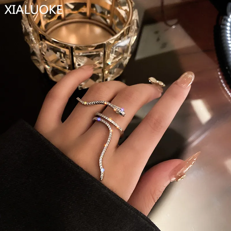 XIALUOKE Hyperbole Personality Winding Snake Rings For Women Fashion Bijoux Adjustable Crystal Party Finger Jewelry R717 | Украшения и