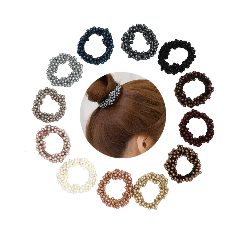 

Cute Woman Big Pearl Rhinestone Elastic Hair Ties Luxury Hairband Scrunchies Girls Ponytail Holders Rubber Band Hair Accessories