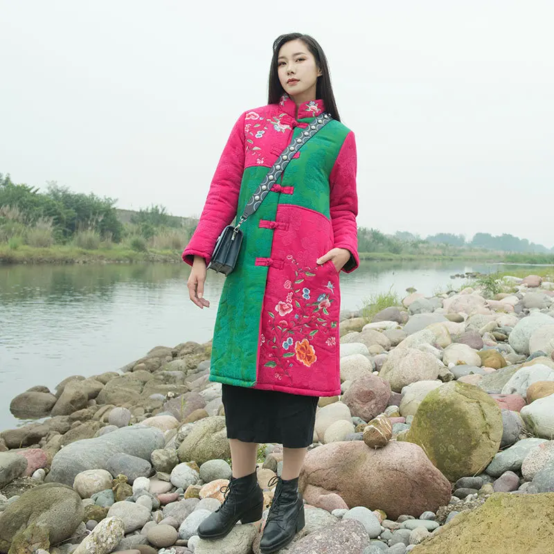 

2018 New Style Winter WOMEN'S Dress National Wind Embroidered Cotton Overcoat Thicken Joint Cotton Coat Cotton-padded Jacket