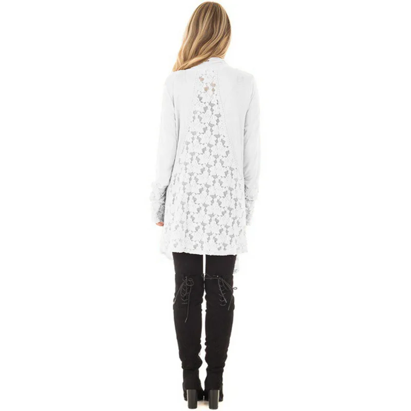 WEPBEL Женская мода кружева лоскутное с длинным рукавом Повседневный чистый цвет кардиган пальто размер S-5XL