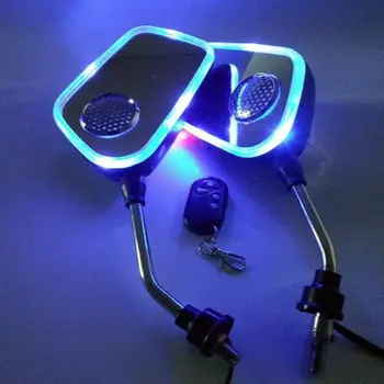 

Motor Rearview Mirror MP3 FM Radio Anti-theft Alarm Speaker Blue Light Black