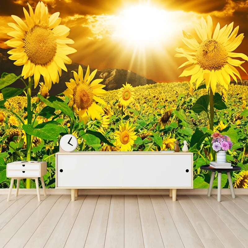 

Drop Shipping Custom 3D Photo Wallpaper Sunlight Beautiful Sun Flower Bedroom TV Background Wall Painting Non-woven Wallpaper