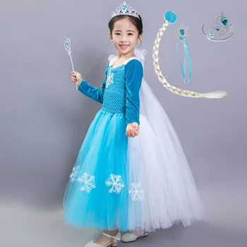 

Anna Elsa Girls Princess Customs Set Children Gilrs 9-layered tulle tutu dress Clothes Snow Queen Vestidos Cosplay Dresses