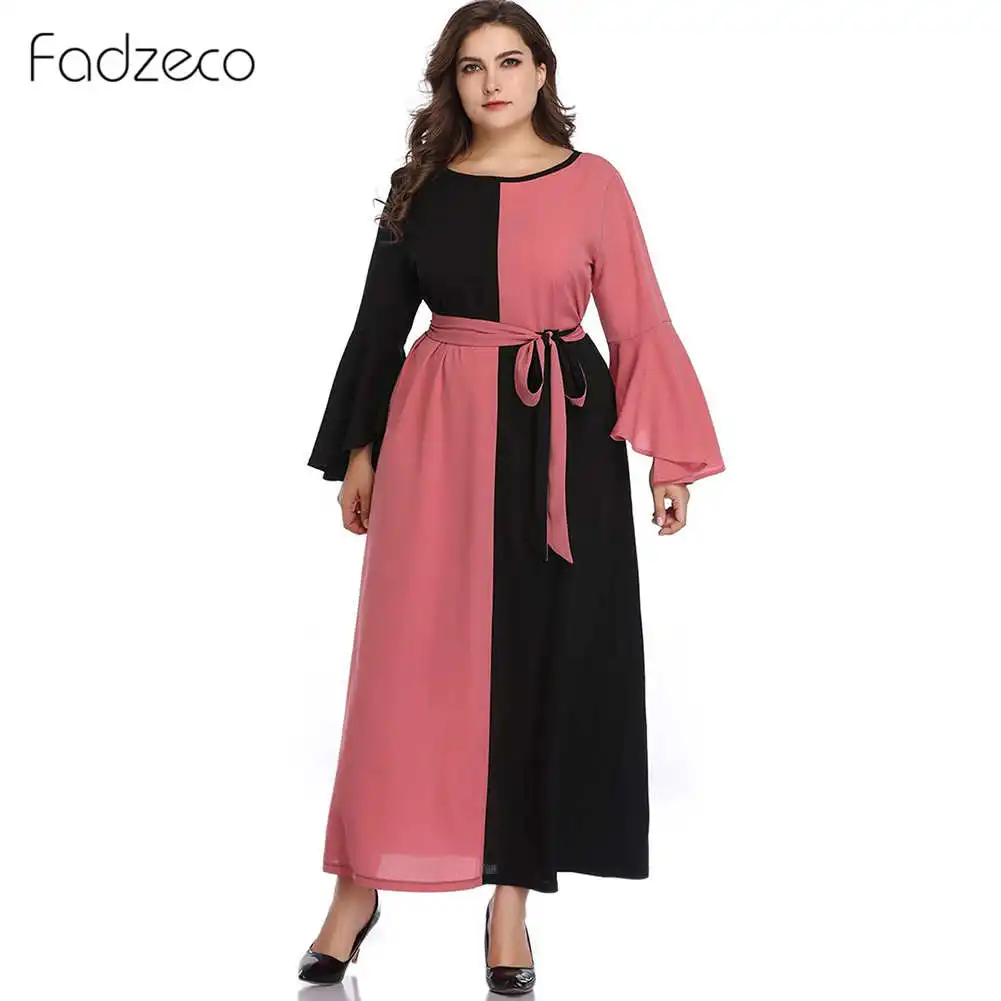 

Fadzeco African Dresses for Women Dashiki Autumn Color Block Plus Size Maxi Dress Tribal Flare Sleeve O Neck Elegant Long Dress