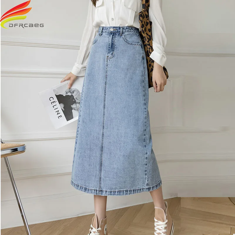 Nuovo 2021 gonna lunga in Denim estivo donna moda coreana vita alta una  linea gonna A fessura blu Beige colore Jeans gonne jupe en jean -  AliExpress Women's Clothing