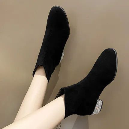 2020 spring and autumn socks boots fashion high-heeled Martin thick-heeled comfortable elastic rhinestone women's boots