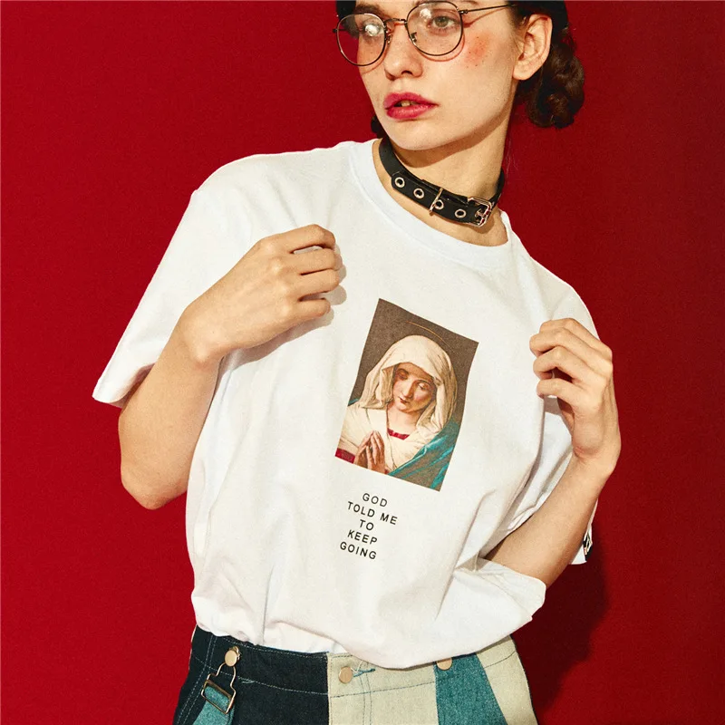 

Women Vintage Black White Cotton T-shirt 2020 Summer Spring Short Sleeve Harajuku Girl Clothes Couples Loose Top High Quality