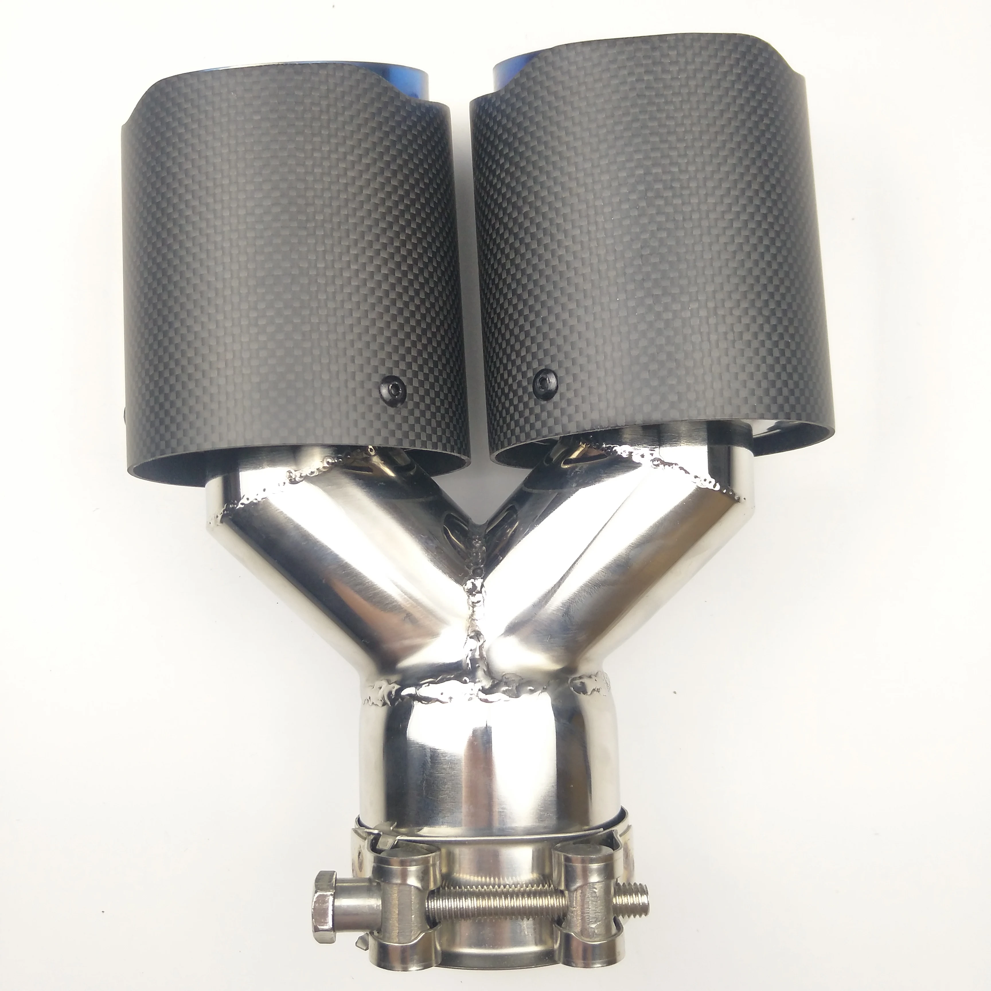 1 шт. Y Модель Двойные наконечники матовая углеродистая синяя нержавеющая сталь выхлопной трубы глушитель наконечник углеродного волокна концевые трубы