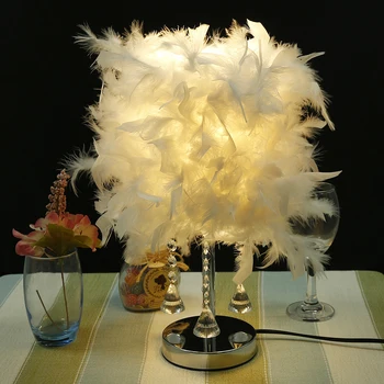 

Bedside Reading Room Sitting Room Heart Shape Feather Crystal Table Lamp for Bedroom Light Art Deco Home Planetarium Eu Plug