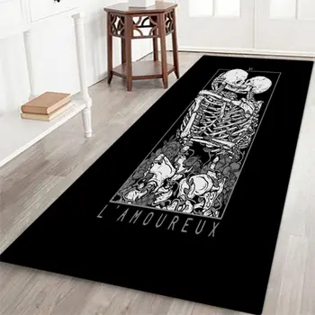 

Halloween Holiday Home Decorations Theme Rectangle Area Rug Soft Flannel Floor Skeleton Pattern Carpet Non-Slip Back Mat