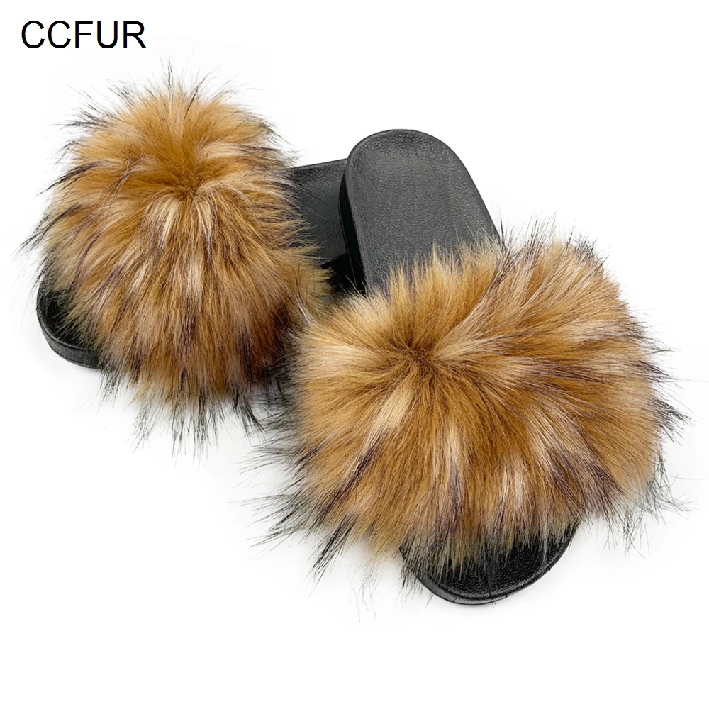 Модные женские шлепанцы из искусственного меха Новинка Шлепанцы Сезон лето