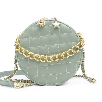 

Quality Leather Circular Chain Strap Female Shoulder Bag Crossbody Bags for Women Casual Plaid Round Bag Ladies Messenger Bags
