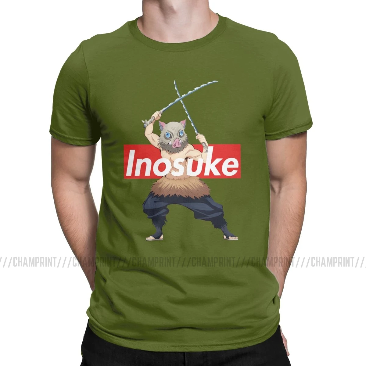Inosuke Hashibira Kimetsu No Yaiba аниме Мужская футболка Demon Slayer аниме Awesome Tees короткий рукав Футболка размера плюс одежда - Цвет: Армейский зеленый