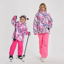 Лыжный костюм для женщин и девочек теплый костюм для мамы и дочки зимнее пальто зимние брюки лыжный костюм брендовый лыжный костюм