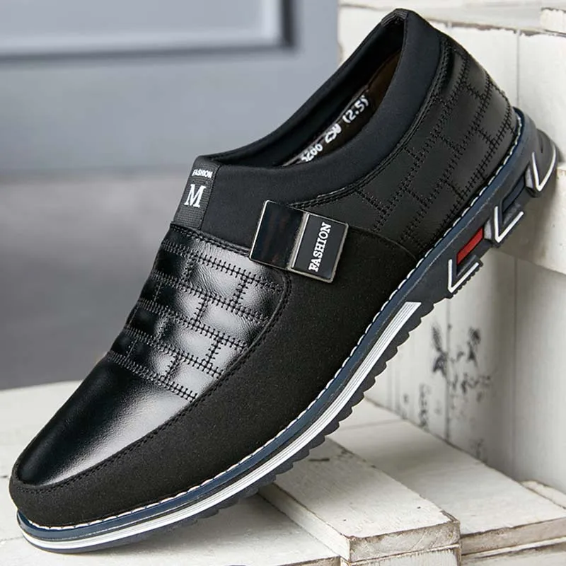 Black Slip-on Зимняя кожаная мужская обувь; модная повседневная обувь; лоферы на шнуровке; деловые Свадебные модельные туфли; большие размеры 38-48; zapatillas hombre; - Цвет: Black Slip-on
