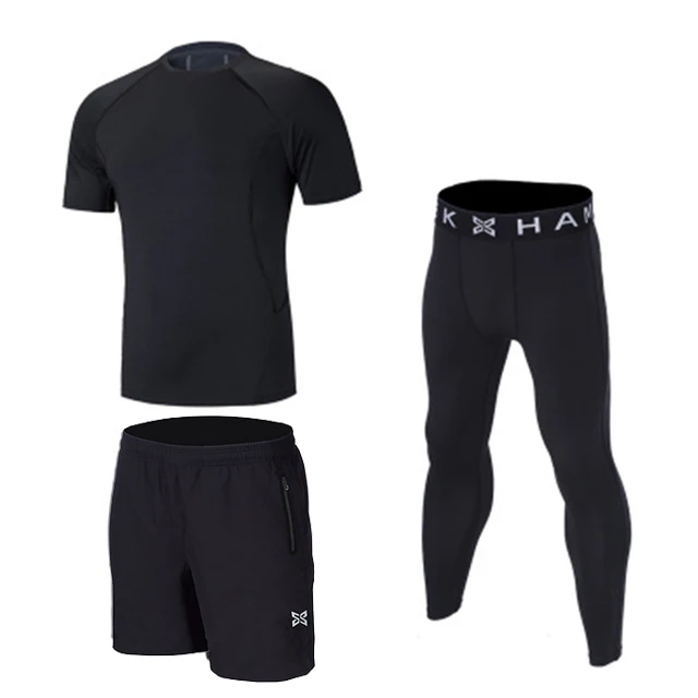3PCS black set Детские компрессионные комплекты для бега, детские спортивные штаны, брюки для фитнеса, баскетбола, брюки для тенниса, комплект для бега, рубашки, колготки, спортивные Леггинсы - Цвет: 3PCS black set