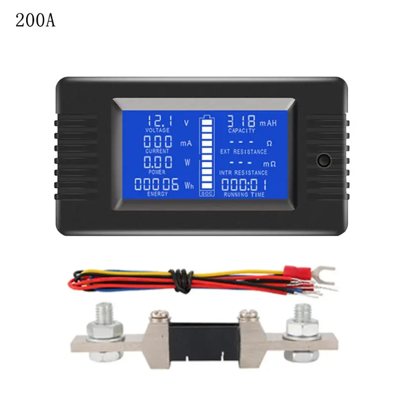 DC 0-200V 50A/100A/200A/300A Battery Tester Monitor Voltage Current Impedance Capacity Watt Ampere Power Energy Time Meter C90A - Цвет: 200A