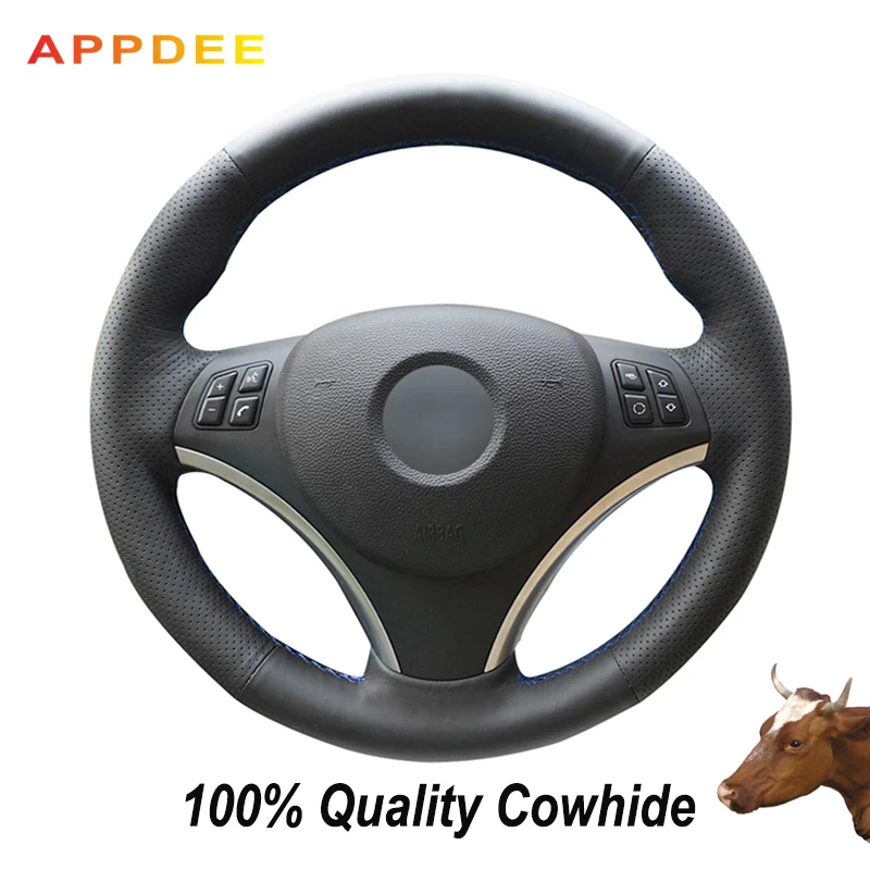 Черный чехол рулевого колеса автомобиля Appdee из натуральной кожи для BMW E90 320i 325i 330i