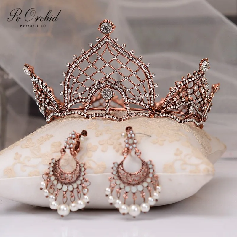 PEORCHID, короны и диадемы для девочек, камни в стиле барокко, вечерние аксессуары для невесты, свадебная Хрустальная корона, корона принцессы на день рождения, головной убор