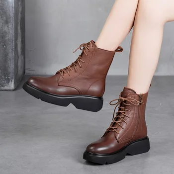 

Ankle Boots Women Leather Low Heels Autumn Shoes For Women Black Riding Boots Handmade Genuine Leather Soft Motorcycle Boots2020