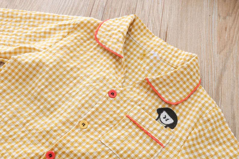 Комплекты для девочек г. Клетчатая Пижама Осенняя тонкая Домашняя одежда детская одежда