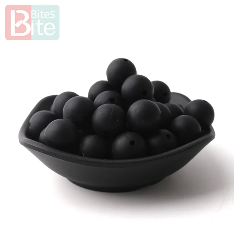 black Кусачки 50 шт. силиконовые бусины 12 мм Экологичное Сенсорное ожерелье-прорезыватель пищевого класса Мама Кормящих DIY Ювелирные изделия Детские трофеи игрушки - Цвет: black