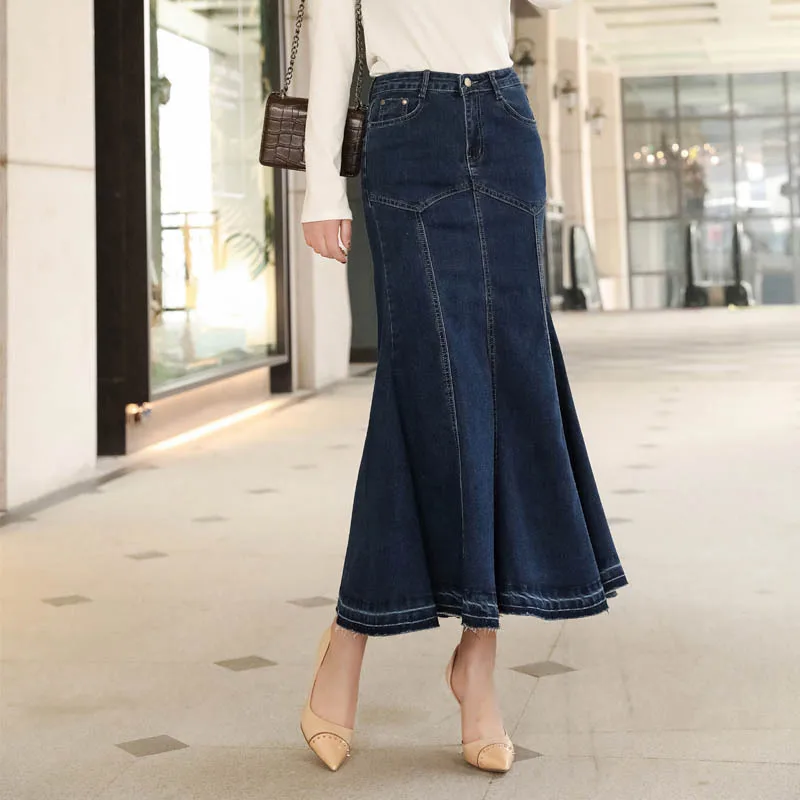 

Europe And America High-waisted Cowboy-Style Slim Fit Elasticity Fishtail Skirt Sheath Large Size Skirt Long Skirts Women's