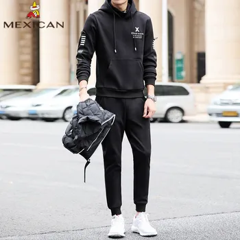 

MEXICAN men's sweater three-piece men's sportswear suit cotton hooded slim slim casual vest suit men