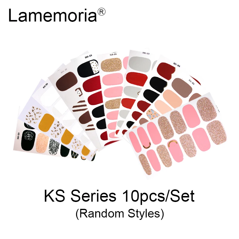 KS Series 10pcs 10/20 шт смешанный дизайн полное покрытие ногтей наклейки Рождество французский блеск самоклеющиеся наклейки слайдер Обертывания Декор Маникюр - Цвет: KS Series 10pcs