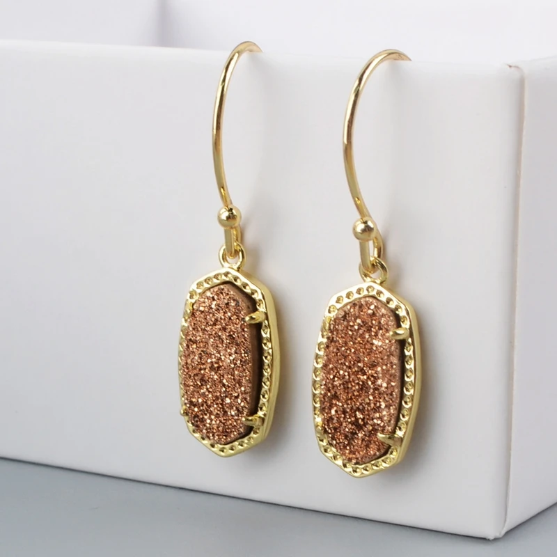 rose golden Kendra Drusy, женские серьги-крючки, золотой цвет, натуральная Радуга, титан, друзы, висячие серьги, драгоценные камни, женские серьги, Прямая поставка - Окраска металла: rose golden