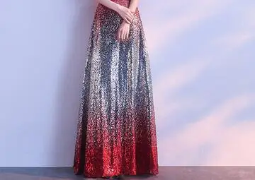 Gryffon Robe De Soiree роскошное торжественное вечернее платье Элегантное ТРАПЕЦИЕВИДНОЕ ПЛАТЬЕ С v-образным вырезом и блестками винтажное вечернее платье для выпускного вечера размера плюс - Цвет: Красный
