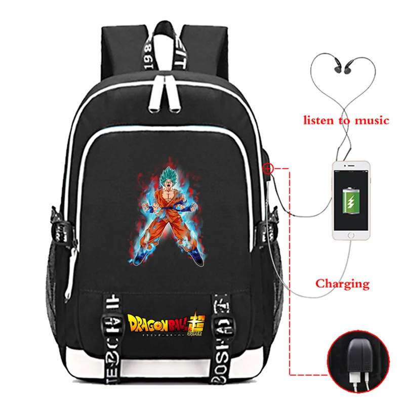 Dragon Ball Z Super Mochila рюкзак с Гоку для наушников школьные сумки, дорожные сумки Повседневная сумка для книг зарядка через usb - Цвет: photo colour