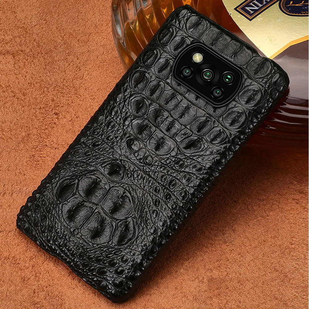 

100% Genuine Crocodile Leather Case for Poco X3 Pro NFC F3 M3 Mi 11 10 9 9T 10T Lite Cover For Xiaomi Redmi Note 10 9 Pro Note 8