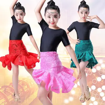 

2020 New Child Professional Latin Dance Dress for Girls Lace Skirt Patterns Ballroom Dancing Dresses Kids Rumba Cha Cha Costumes