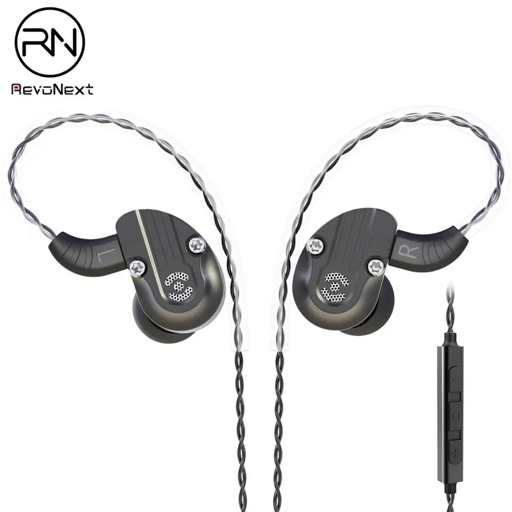 RevoNext NEX202 в ухо драйвер наушники 1DD+ 1BA корпус из алюминиевого сплава HiFi наушники гарнитура Модернизированный двойной драйвер наушники - Цвет: black  with mic