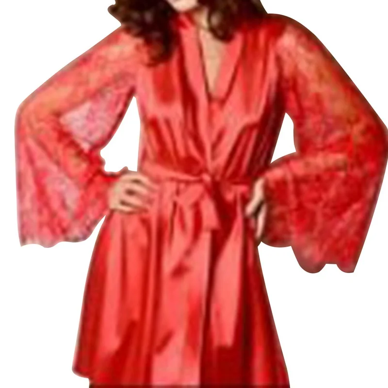 Red LOOZYKIT, женское летнее платье для сна, купальный костюм, накидка, сексуальное белье, шелковое кружевное интимное белье, ночная сорочка, свободные купальные халаты - Цвет: Red