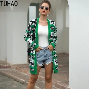 

Cardigan Woman Tops Single Breasted Striped Deer Christmas Sweater Long Sleeve Knitted Coat Sueter Mujer Invierno T77025