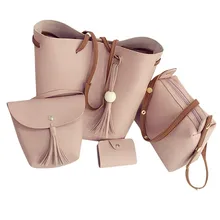 Одноцветная сумка на плечо, сумочка-мессенджер для шопинга, модная сумка из четырех частей на молнии, винтажная женская сумка на плечо из искусственной кожи с кисточками