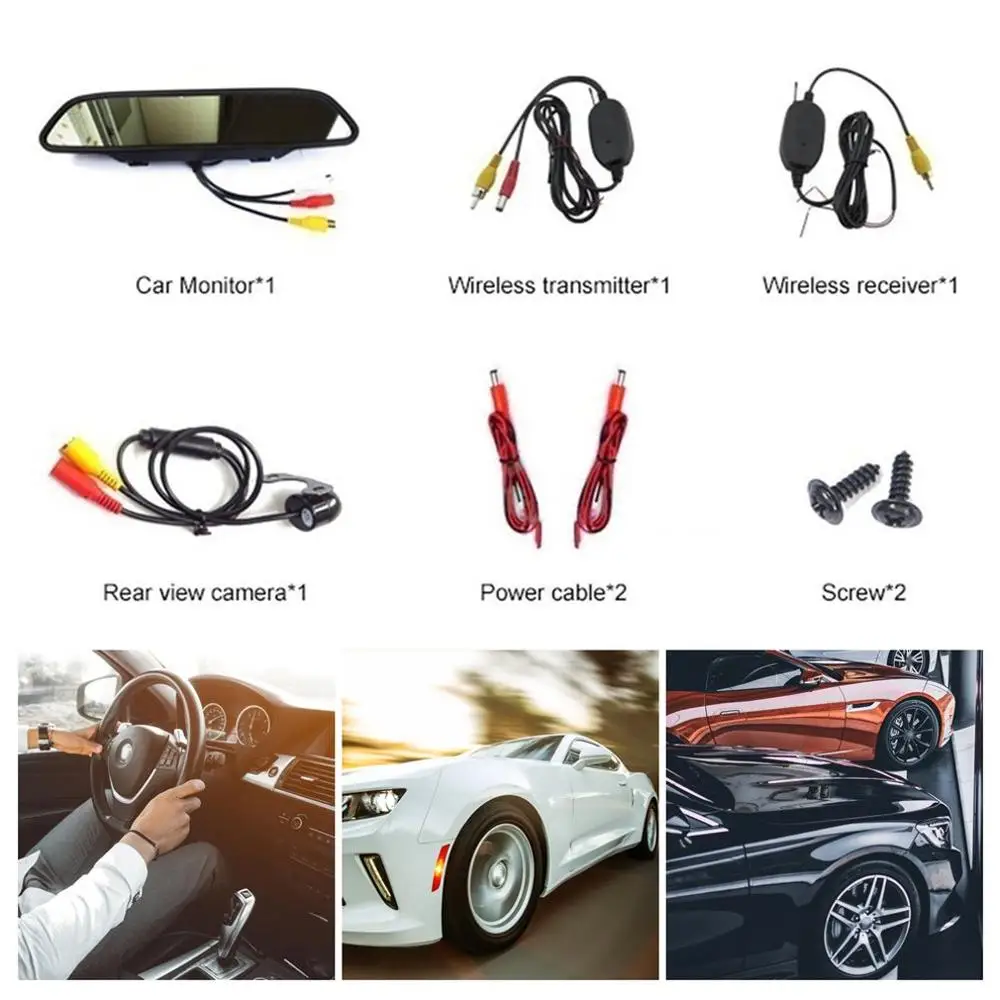 4.3 Inch Universal Mirror Monitor Auto Parking Assistance 2.4GHz Wireless HD Monitor with Rear-view Camera
