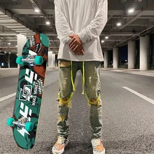 Pantalones vaqueros elásticos ajustados para mujer y hombre, pantalones de Hip Hop con cordón, pantalones de skateboarding, pantalones vaqueros de patinaje perforados Y2K