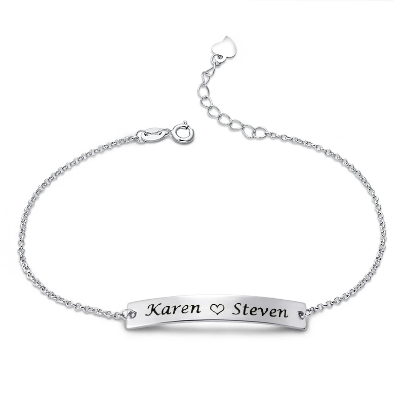 

JrSr new Personalized 925 Sterling Silver Custom Bracelet Engraved Name Bracelet for Women Valentine Day Gifts Free Shipping hot