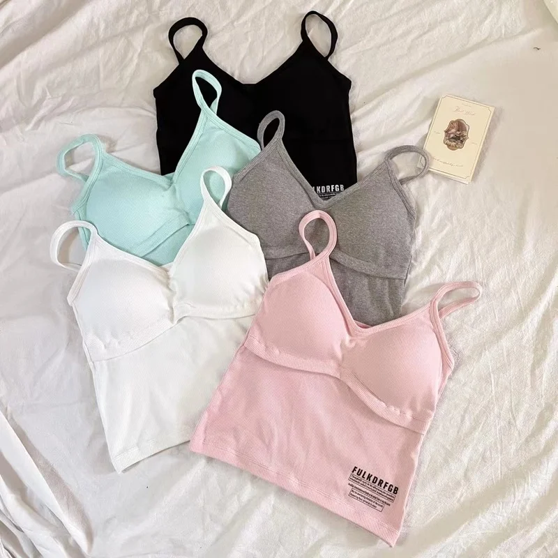 Sexy Tank Top Women Built In Bra Sleeveless Omighty Crop Tops Woman Letter Printing Camisole Solid Color Camis for Womens Hot | Женская