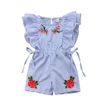 Toddler Kids Baby Girl Flower Stripe Ruffle Romper Jumpsuit Outfits Clothes 1
