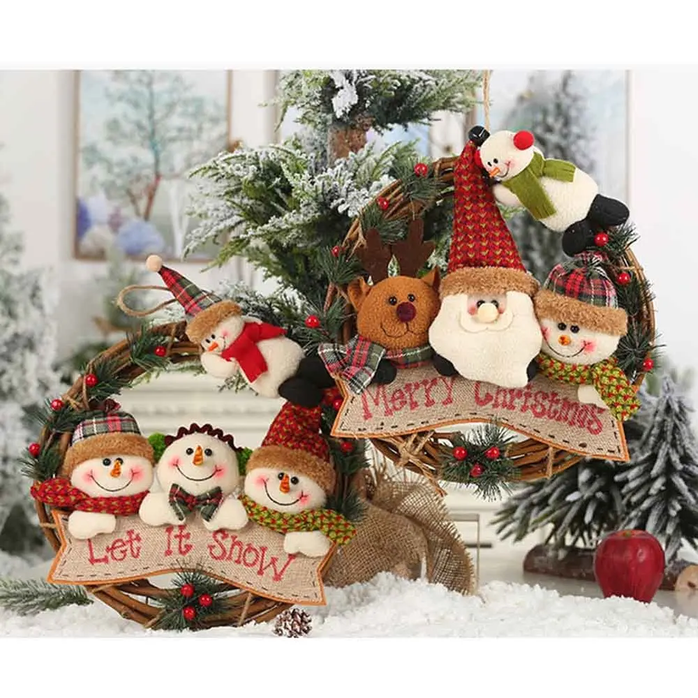 Santa Claus Snowman Elk Rattan Garland Christmas Tree Door Hanging Ornament Home Festival Party Supplies Christmas Decoration