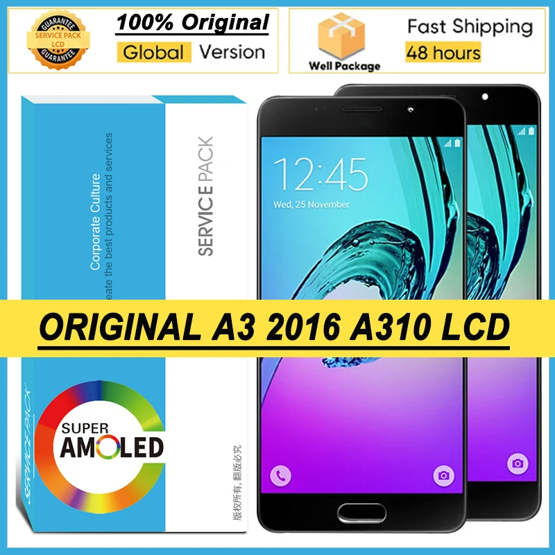 100% Original 4.7'' AMOLED Display for Samsung Galaxy A3 2016 A310 A310F A3100 Full LCD Touch Screen Repair Parts | Мобильные