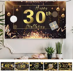 Bannière de joyeux anniversaire, grand ballon noir et or, confettis, signe de fête pour hommes et femmes, affiche Photo B, 30e 40e 50e anniversaire 